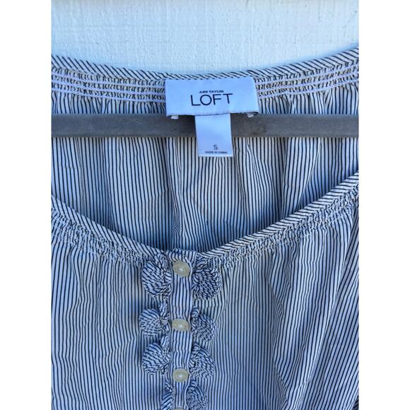 Loft Tunic Blouse, Tie Waist, 3/4 Sleeves, Pin‎ Stripe, Size S - Picture 3 of 5
